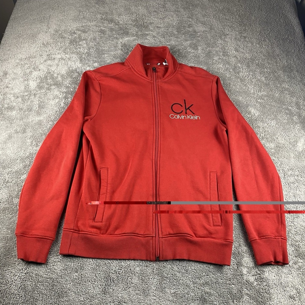 Calvin Klein Full Zip Up Mock Neck Sweatshirt Mens Small Red Long Sleeve